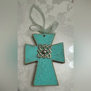 Beautiful wooden Turquoise Cross  with Silver Accent